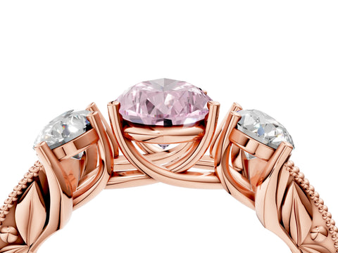Rose gold Three-Stone Fancy Pink Pear Cut Cut Milgrain Pavé Engagement Ring_4