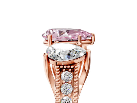 Rose gold Three-Stone Fancy Pink Pear Cut Cut Milgrain Pavé Engagement Ring_5