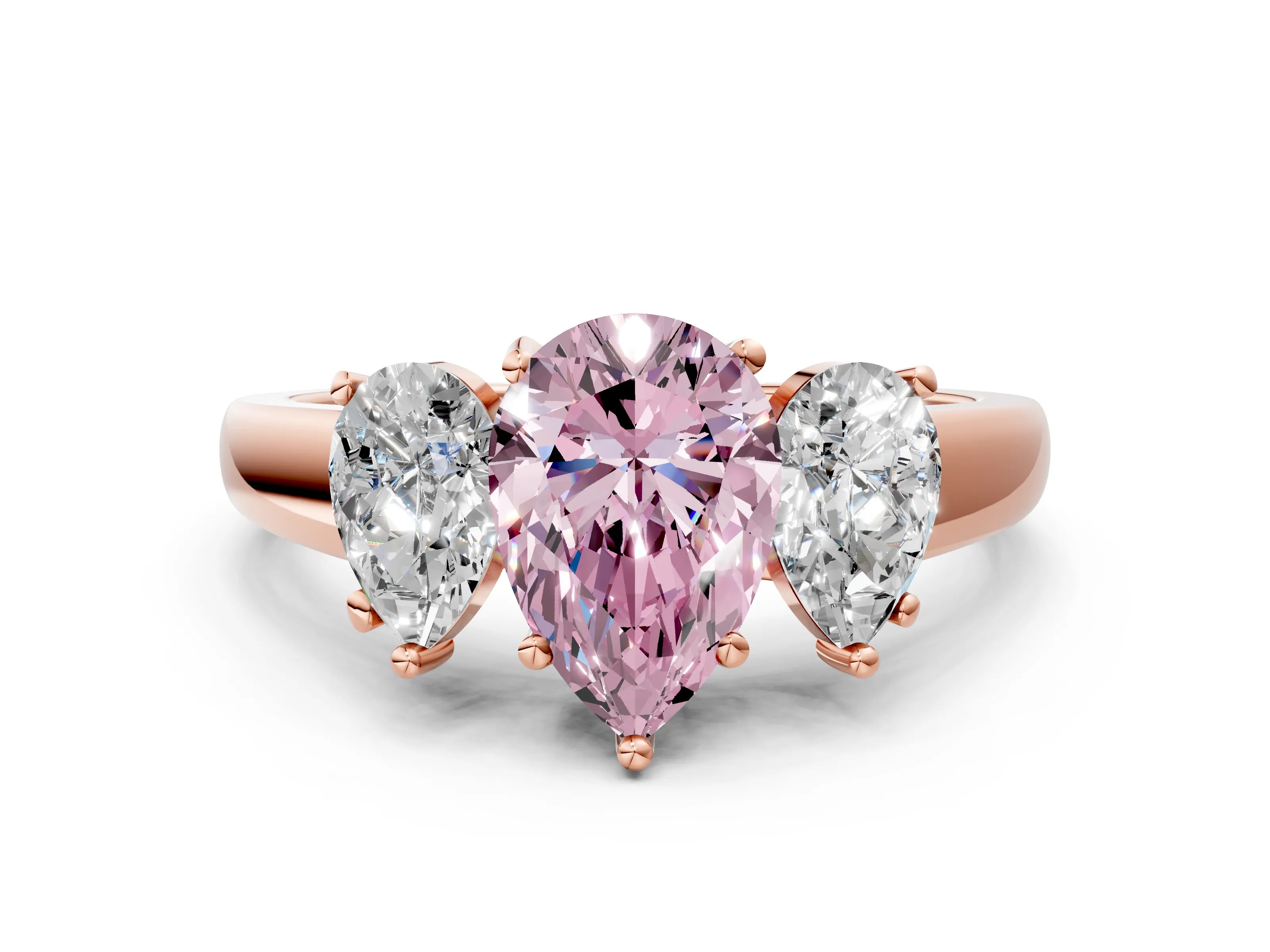 Rose gold Three-Stone Fancy Pink Pear Cut Cut Solitaire Ring with Classic Prong Setting
