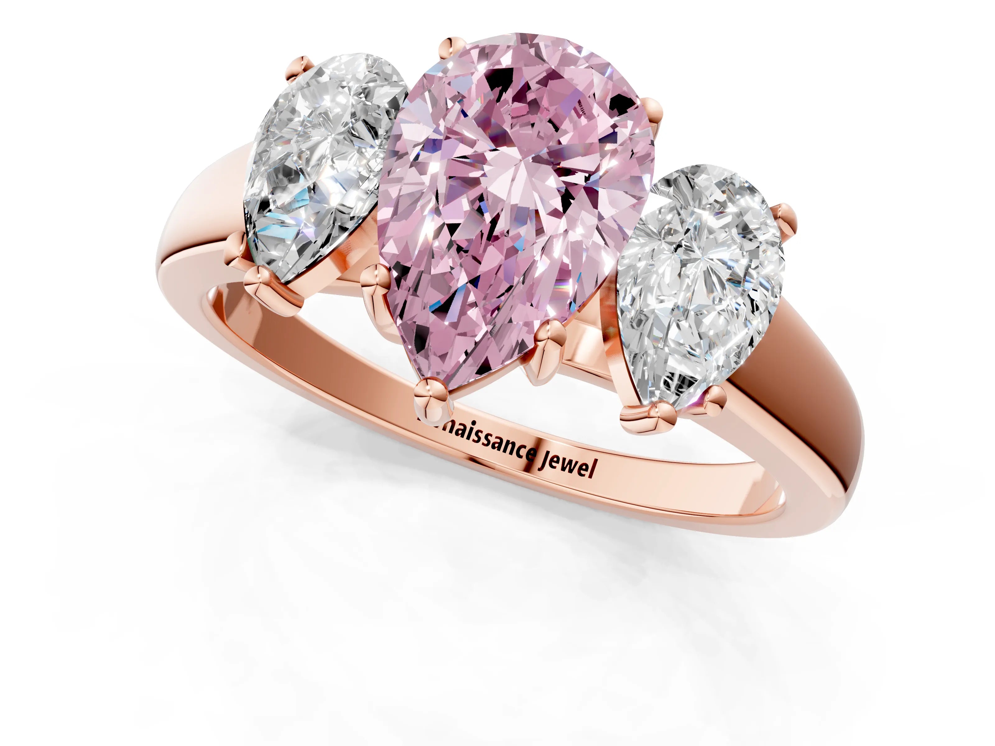 Rose gold Three-Stone Fancy Pink Pear Cut Cut Solitaire Ring with Classic Prong Setting_1
