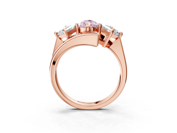 Rose gold Three-Stone Fancy Pink Pear Cut Cut Tension Band Ring with Four-Prong Setting