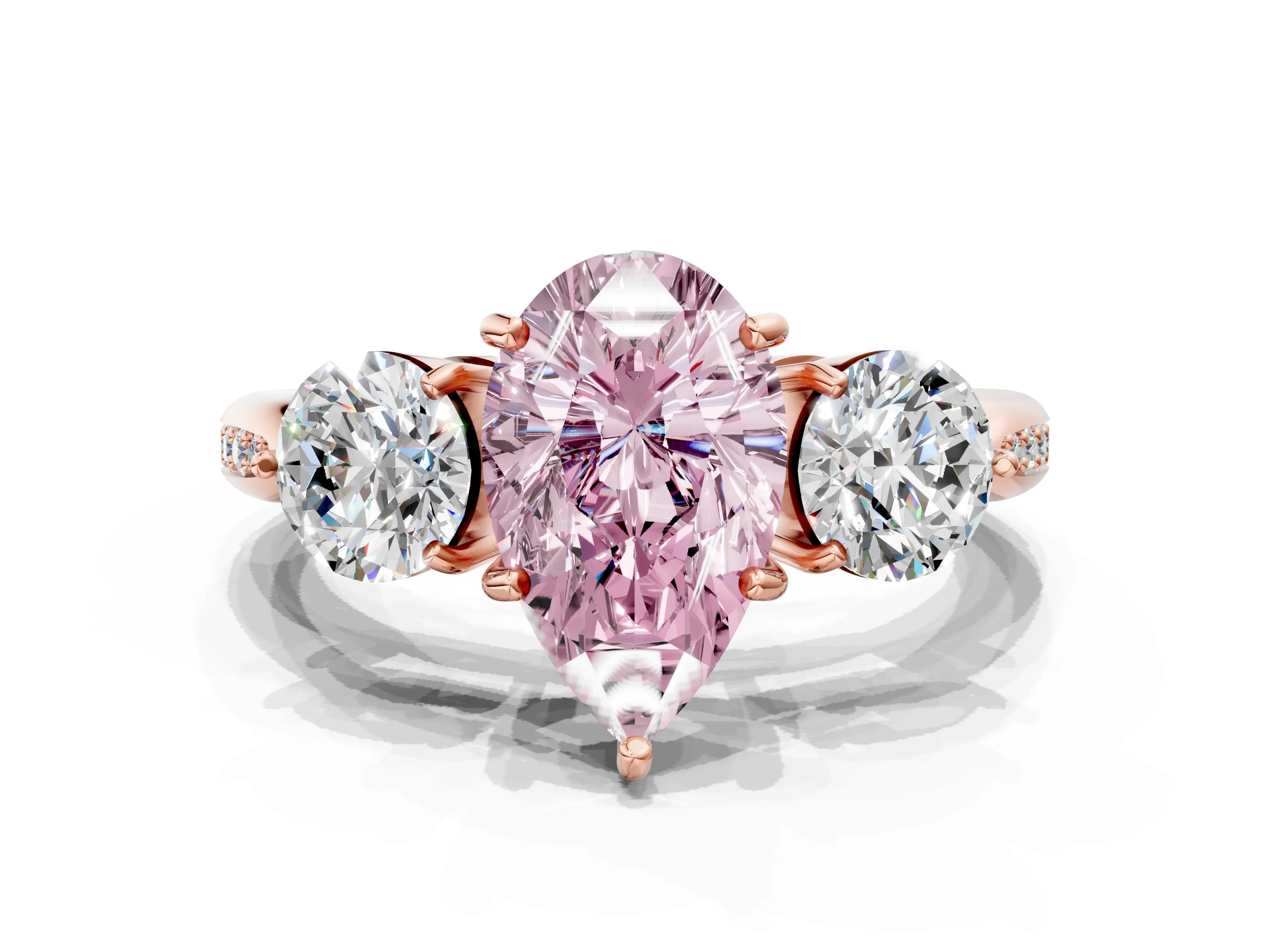 Rose gold Three-Stone Fancy Pink Pear Cut Diamond Channel Set Engagement Ring with Prong Setting