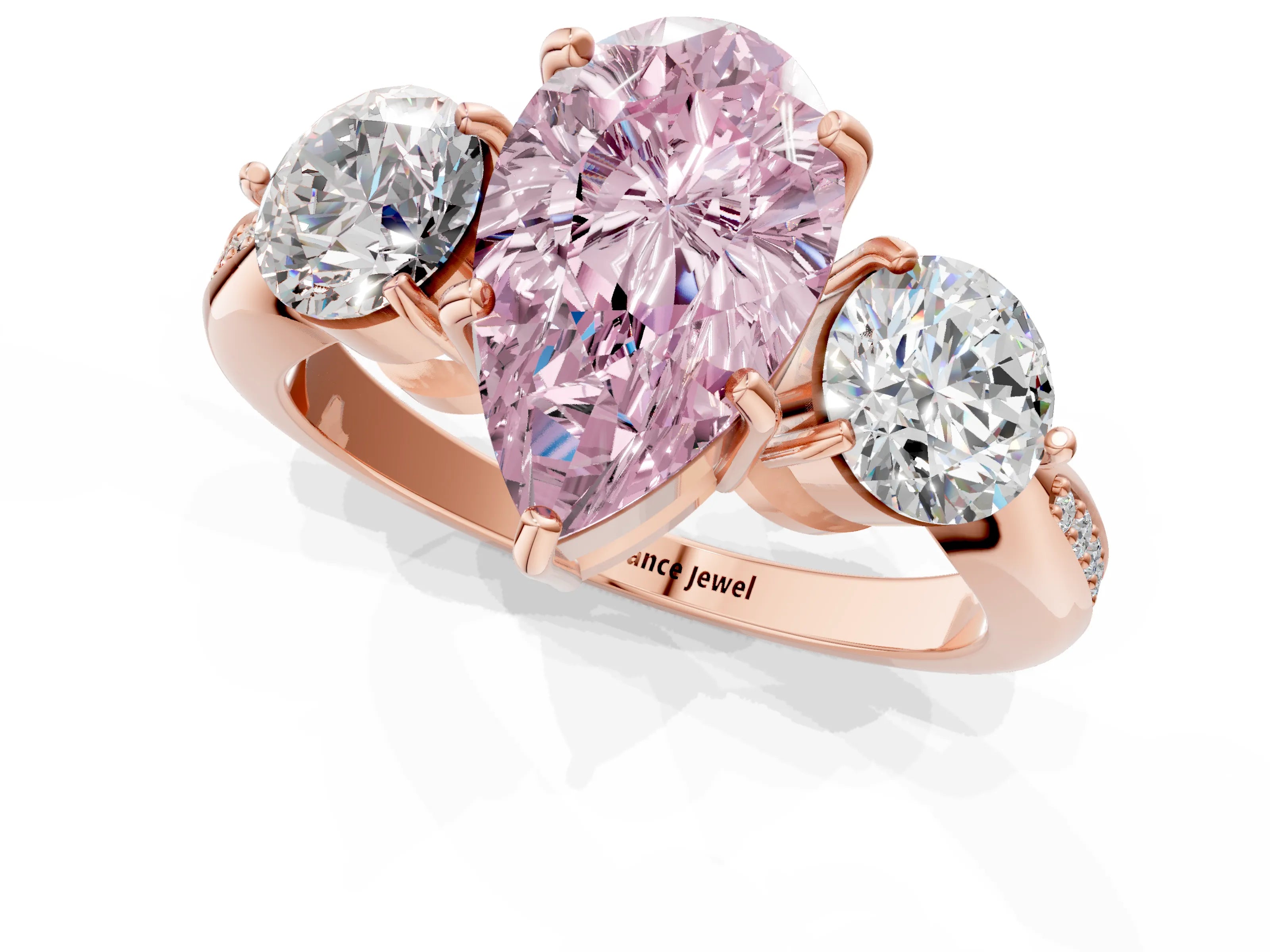 Rose gold Three-Stone Fancy Pink Pear Cut Diamond Channel Set Engagement Ring with Prong Setting_1