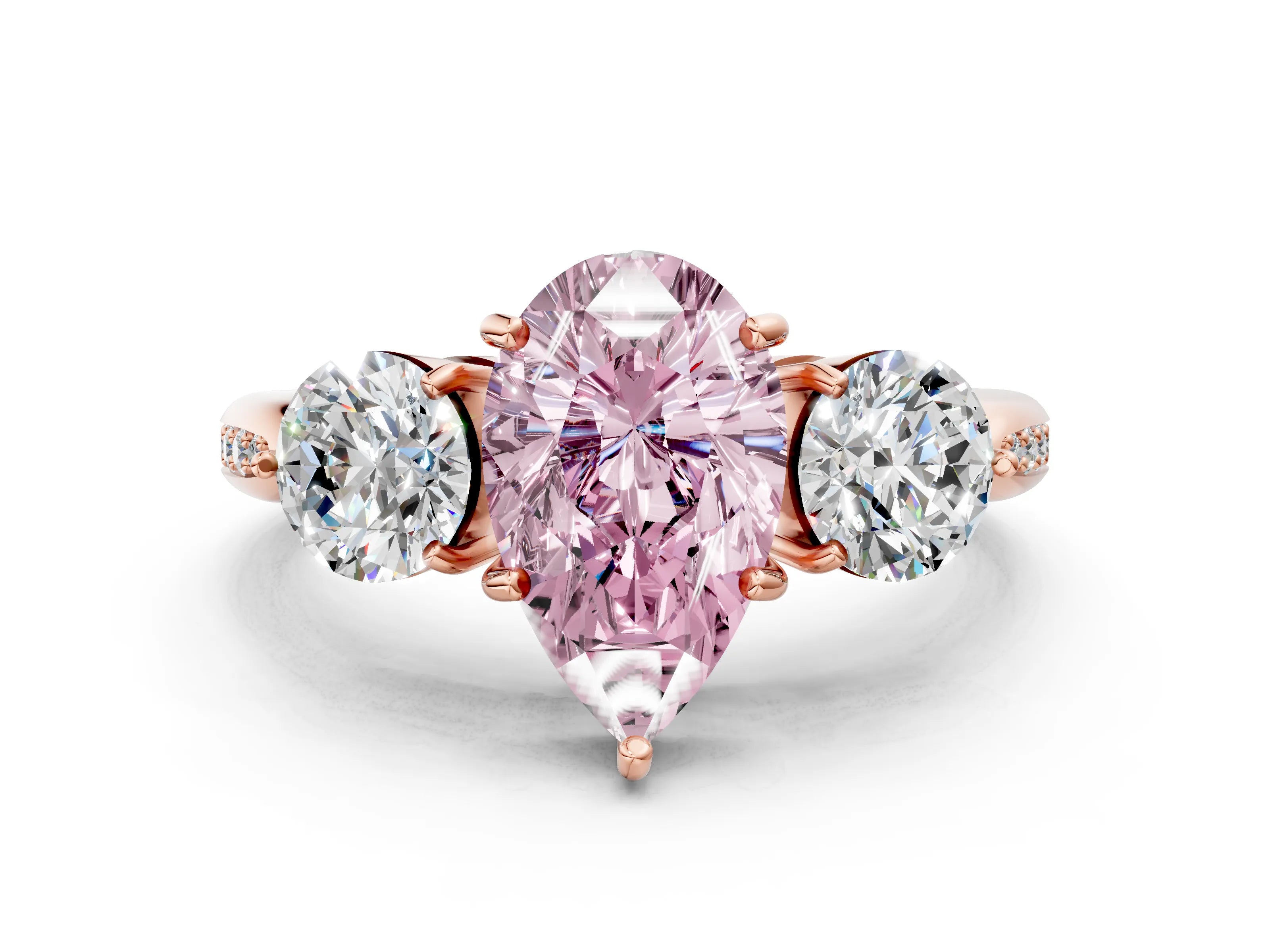 Rose gold Three-Stone Fancy Pink Pear Cut Diamond Channel Set Engagement Ring with Prong Setting_12