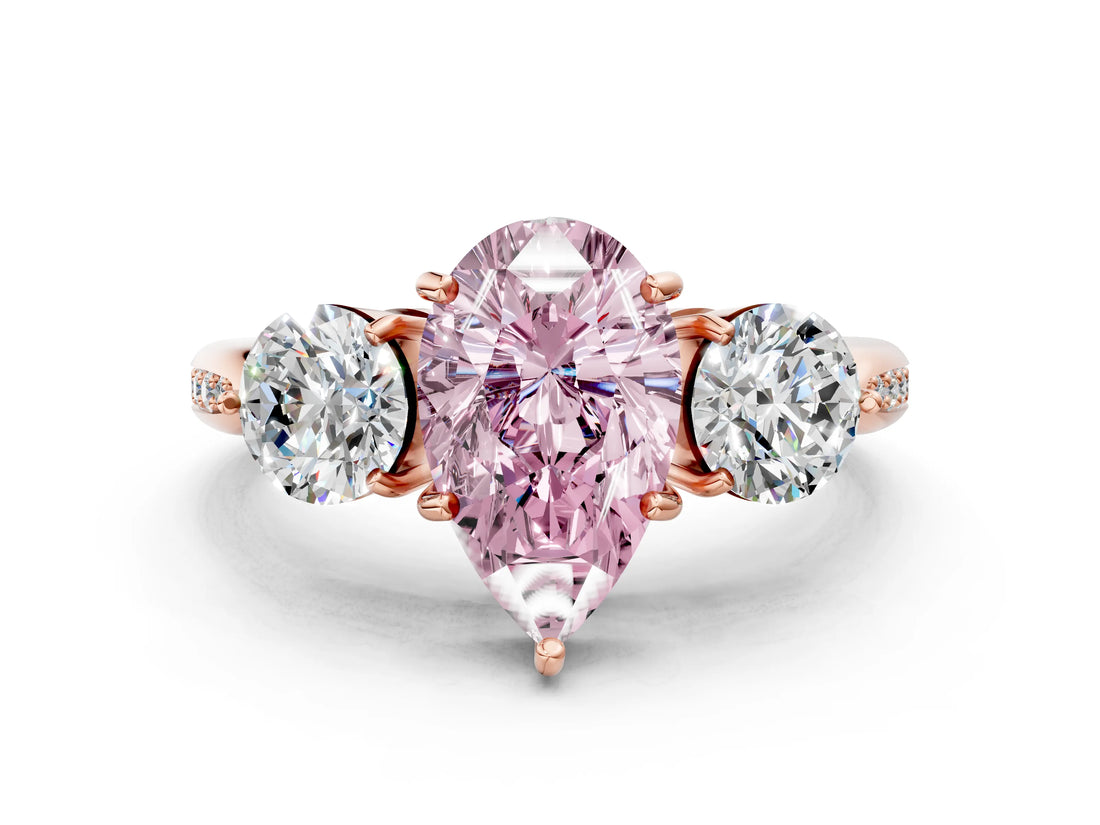 Rose gold Three-Stone Fancy Pink Pear Cut Diamond Channel Set Engagement Ring with Prong Setting_12