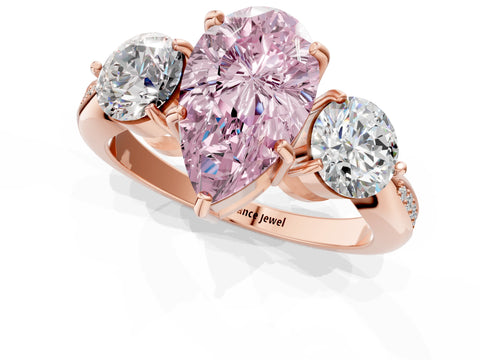 Rose gold Three-Stone Fancy Pink Pear Cut Diamond Channel Set Engagement Ring with Prong Setting_1