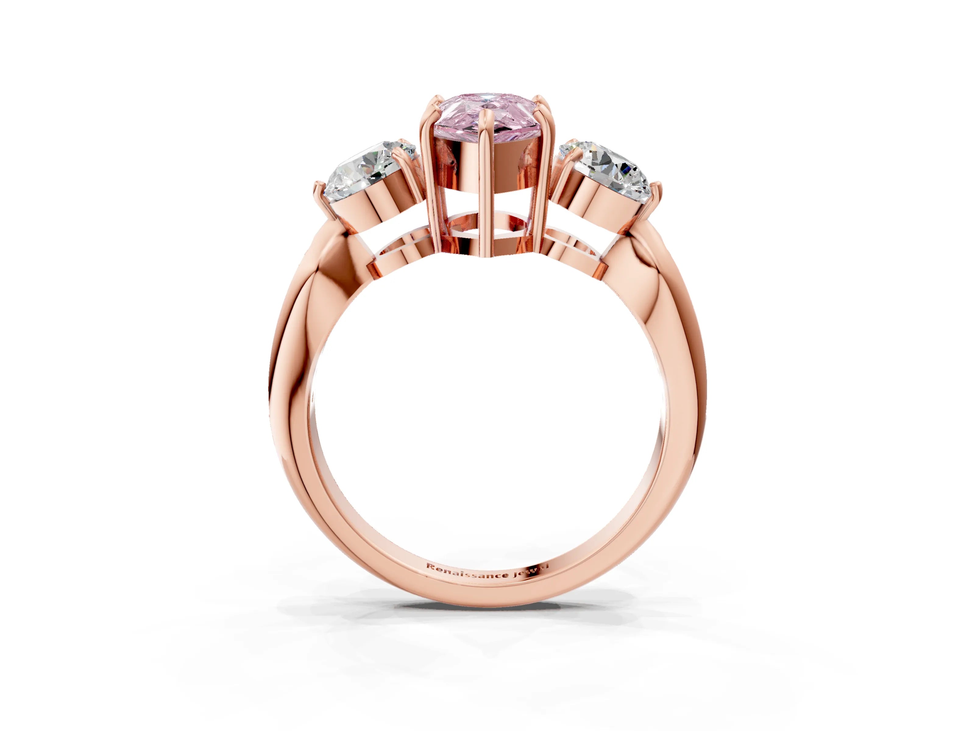 Rose gold Three-Stone Fancy Pink Pear Cut Diamond Channel Set Engagement Ring with Prong Setting_3
