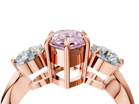 Rose gold Three-Stone Fancy Pink Pear Cut Diamond Channel Set Engagement Ring with Prong Setting_4