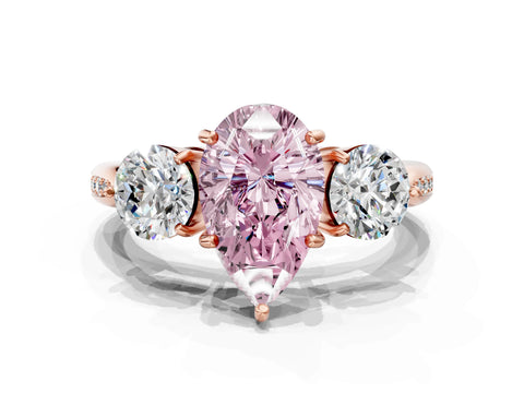 Rose gold Three-Stone Fancy Pink Pear Cut Diamond Channel Set Engagement Ring with Prong Setting