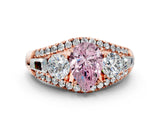 Rose gold Three-Stone Fancy Pink Pear Cut Diamond Engagement Ring with Pave Band and Prong Setting