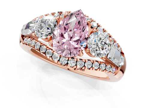 Rose gold Three-Stone Fancy Pink Pear Cut Diamond Engagement Ring with Pave Band and Prong Setting_1