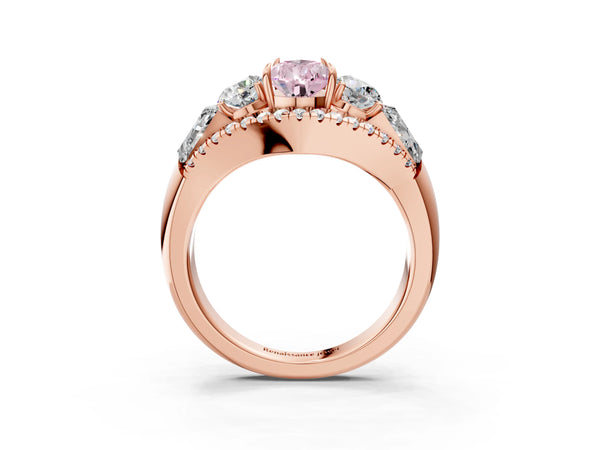 Rose Gold Pear-Shaped Five Stone Baguette Engagement Ring Setting for Fancy Pink Center