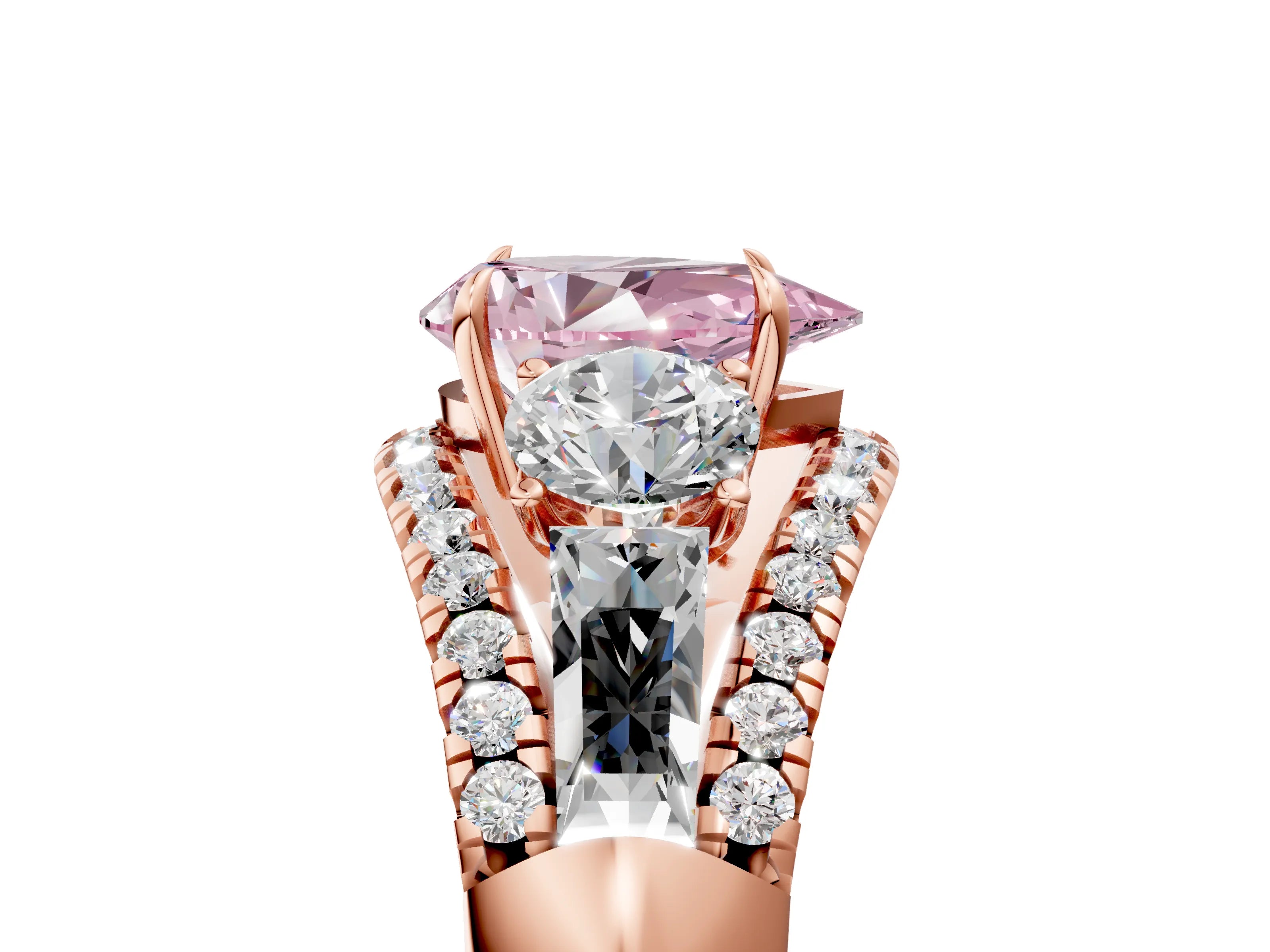Rose gold Three-Stone Fancy Pink Pear Cut Diamond Engagement Ring with Pave Band and Prong Setting_5