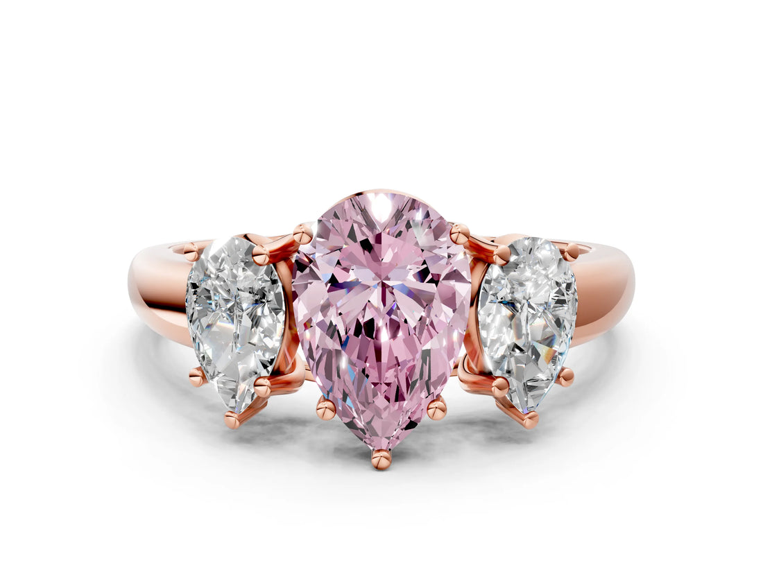 Rose gold Three-Stone Fancy Pink Pear Cut Diamond Engagement Ring with Prong Setting_3