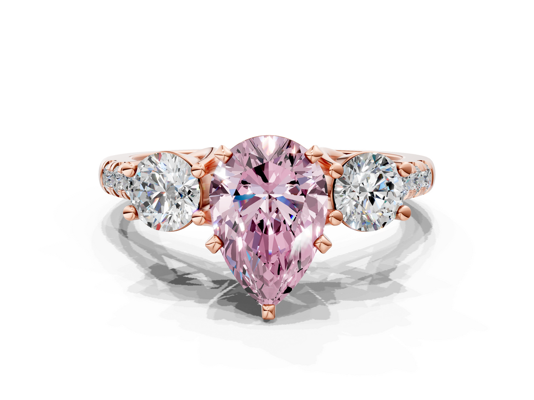 Rose gold Three-Stone Fancy Pink Pear  Cut Diamond Pavé Band with Four-Prong Setting_28