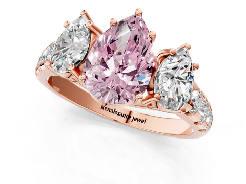 Rose gold Three-Stone Fancy Pink Pear Cut Diamond Pavé Band with Prong Setting_1