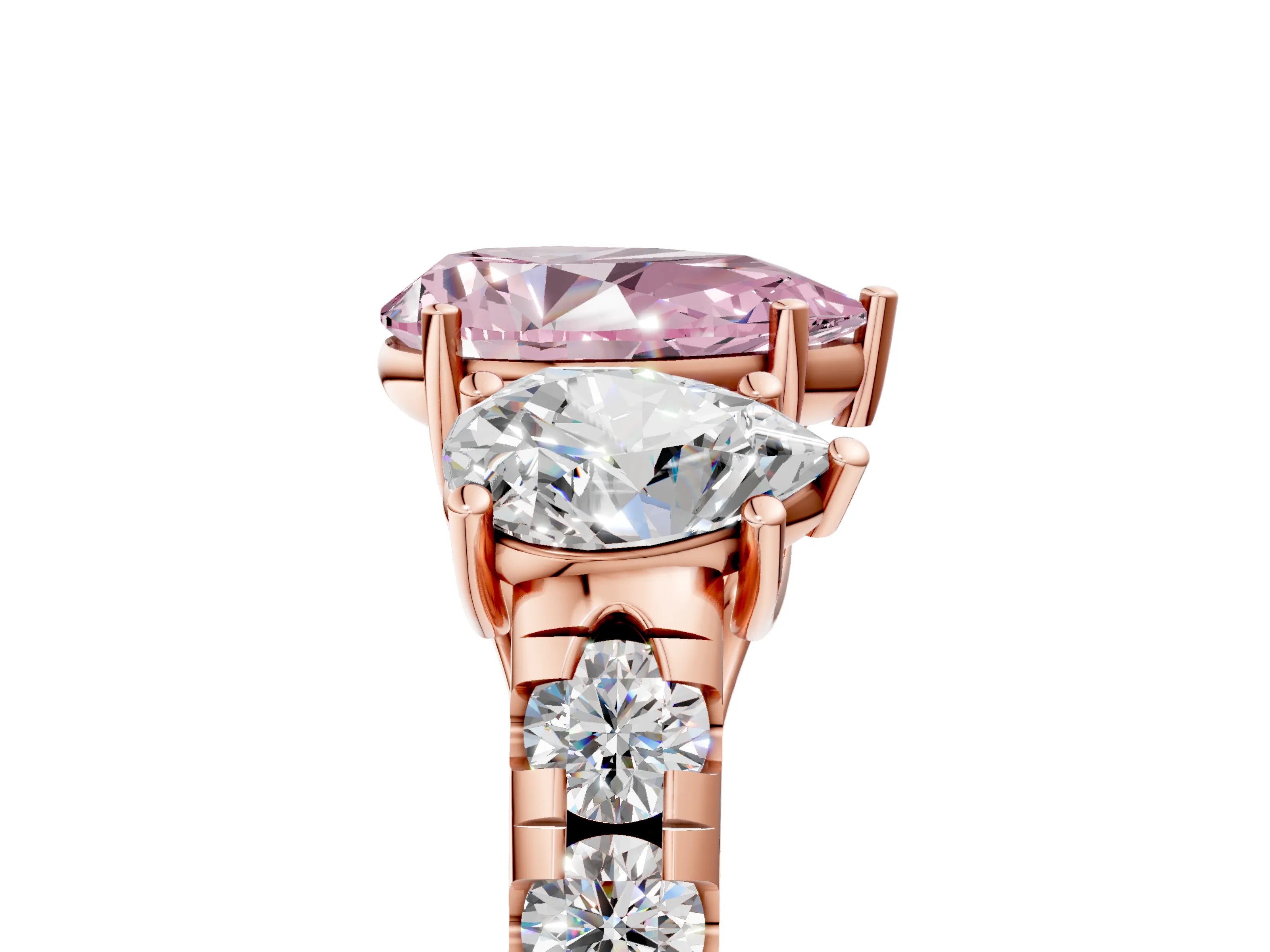 Rose gold Three-Stone Fancy Pink Pear Cut Diamond Pavé Band with Prong Setting_5