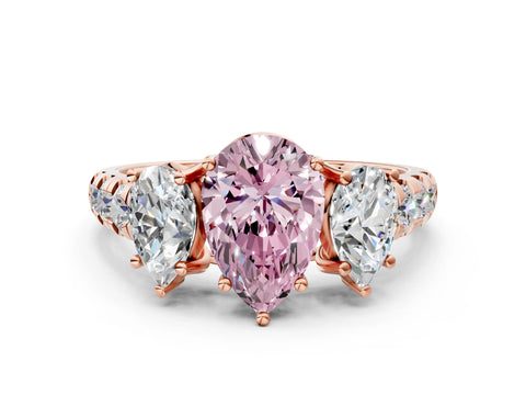 Rose gold Three-Stone Fancy Pink Pear Cut Diamond Pavé Band with Prong Setting