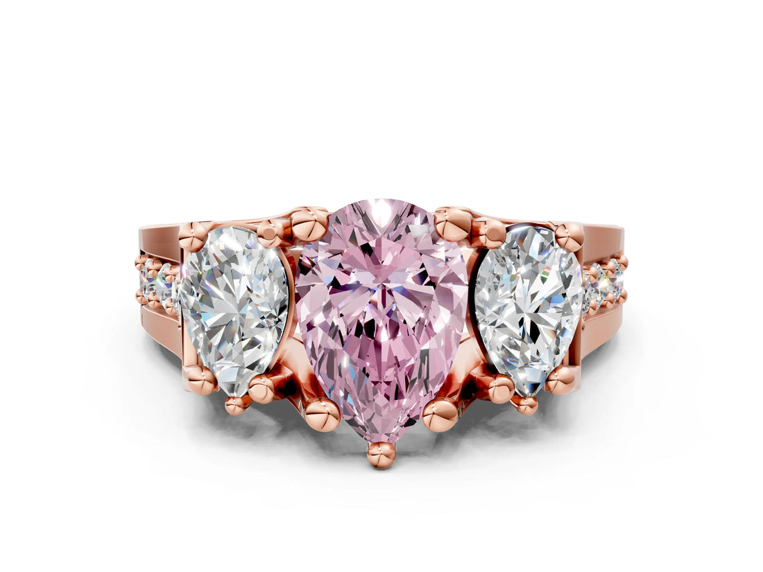 Rose gold Three-Stone Fancy Pink Pear  Cut Diamond Ring with Channel-Set Band and Four-Prong Setting_52