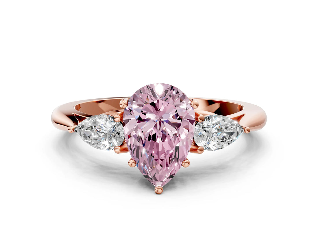 Rose gold Three-Stone Fancy Pink Pear Cut Diamond Ring with Pear  Side Stones in Four-Prong Setting_48