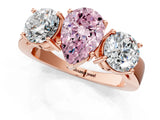 Rose gold Three-Stone Fancy Pink Pear Cut Diamond Ring with Round Side Stones, Classic Band, and Four-Prong Setting_1