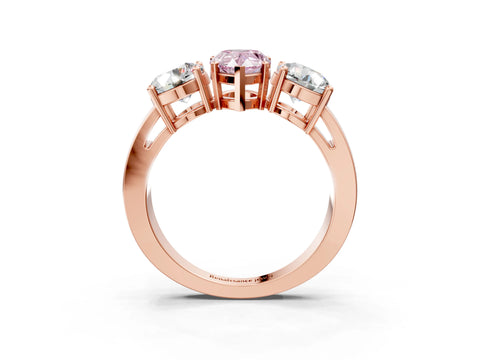 Rose gold Three-Stone Fancy Pink Pear Cut Diamond Ring with Round Side Stones, Classic Band, and Four-Prong Setting_3