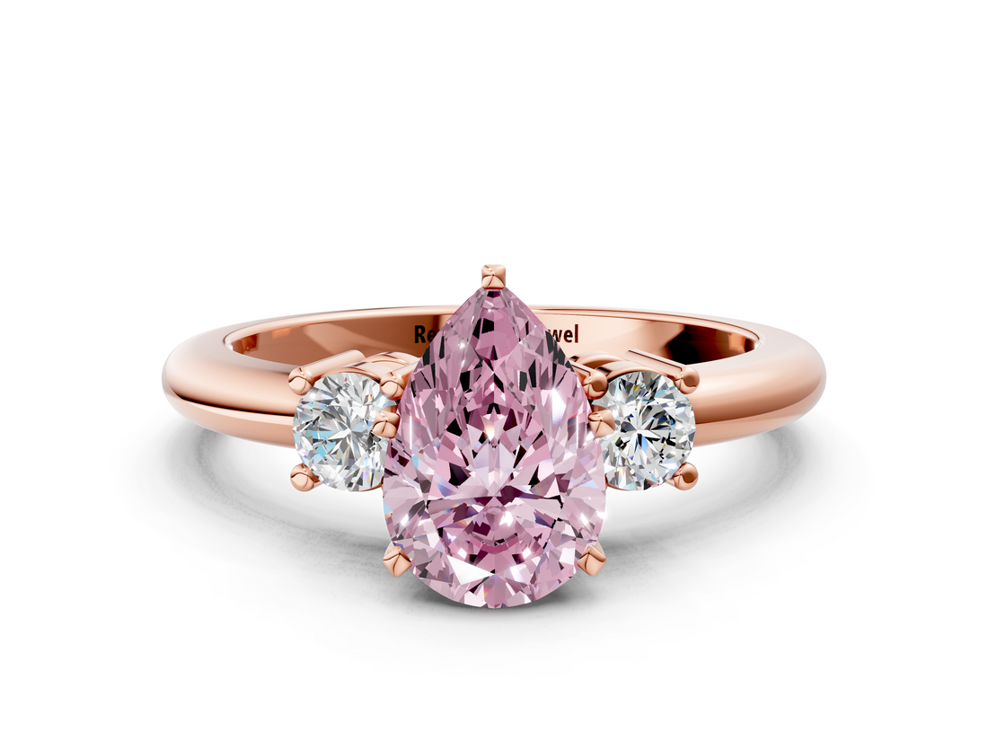 Rose gold Three-Stone Fancy Pink Pear  Cut Diamond Solitaire with Prong Setting and Classic Band_47