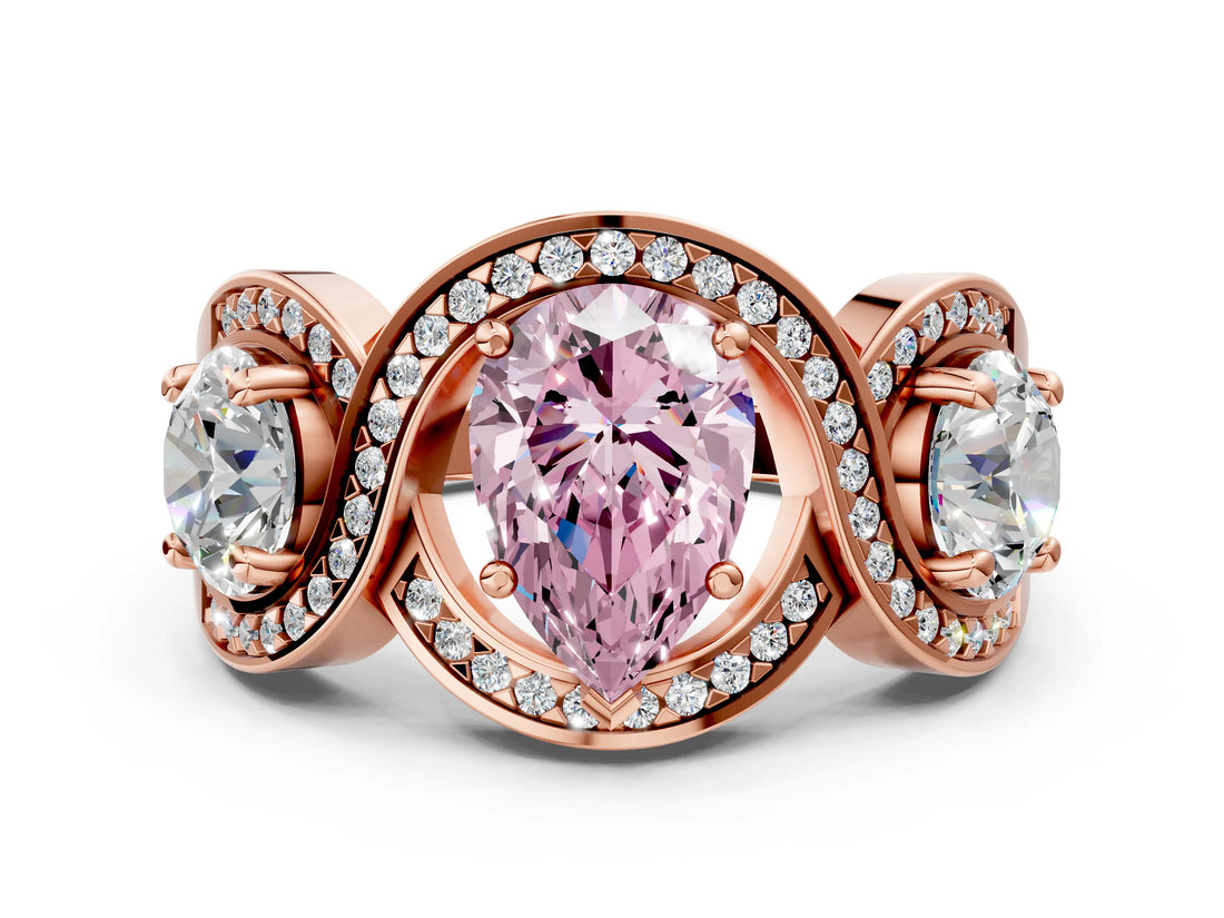 Rose gold Three-Stone Fancy Pink Pear Cut Diamond Wave Pave Band with Prong Setting_24