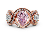 Rose gold Three-Stone Fancy Pink Pear Cut Diamond Wave Pave Band with Prong Setting_24
