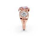 Rose gold Three-Stone Fancy Pink Pear Cut Diamond Wave Pave Band with Prong Setting_26