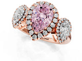 Rose gold Three-Stone Fancy Pink Pear Cut Halo Diamond Ring with Pave Band and Four-Prong Setting_1