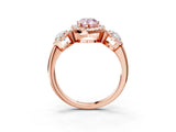 Rose gold Three-Stone Fancy Pink Pear Cut Halo Diamond Ring with Pave Band and Four-Prong Setting_3