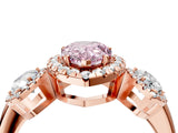 Rose gold Three-Stone Fancy Pink Pear Cut Halo Diamond Ring with Pave Band and Four-Prong Setting_4