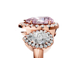 Rose gold Three-Stone Fancy Pink Pear Cut Halo Diamond Ring with Pave Band and Four-Prong Setting_5