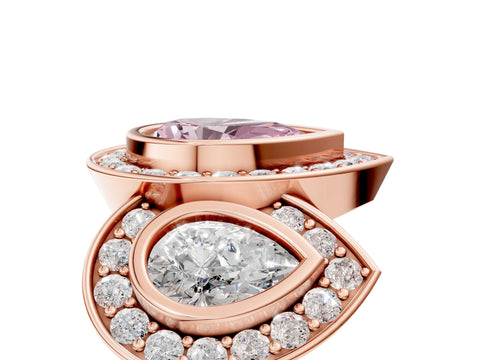 Rose gold Three-Stone Fancy Pink Pear Cut Halo Pavé Diamond Ring_5