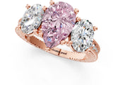Rose gold Three-Stone Fancy Pink Pear  Diamond Milgrain Pave Band with Prong Setting 1