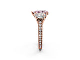 Rose gold Three-Stone Fancy Pink Pear  Diamond Milgrain Pave Band with Prong Setting 2
