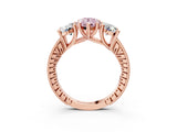 Rose gold Three-Stone Fancy Pink Pear  Diamond Milgrain Pave Band with Prong Setting 3