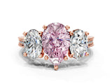 Rose gold Three-Stone Fancy Pink Pear  Diamond Milgrain Pave Band with Prong Setting