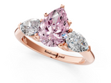Rose gold Three-Stone Fancy Pink Pear  Diamond Ring with Pear Side Stones in Four-Prong Setting_64