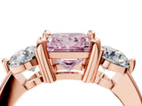 Rose gold Three-Stone Fancy Pink Princess  Brilliant Cut Solitaire Ring with Prong Setting on a Classic Band 4