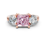 Rose gold Three-Stone Fancy Pink Princess  Brilliant Cut Solitaire Ring with Prong Setting on a Classic Band