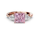 Rose gold Three-Stone Fancy Pink Princess Cut Brilliant Diamond Solitaire Ring with Tapered Band and Four-Prong Setting_3