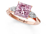 Rose gold Three-Stone Fancy Pink Princess Cut Brilliant Diamond Solitaire Ring with Tapered Band and Four-Prong Setting_4