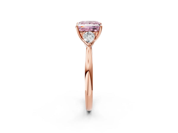 Rose gold Three-Stone Fancy Pink Princess Cut Brilliant Diamond Solitaire Ring with Tapered Band and Four-Prong Setting