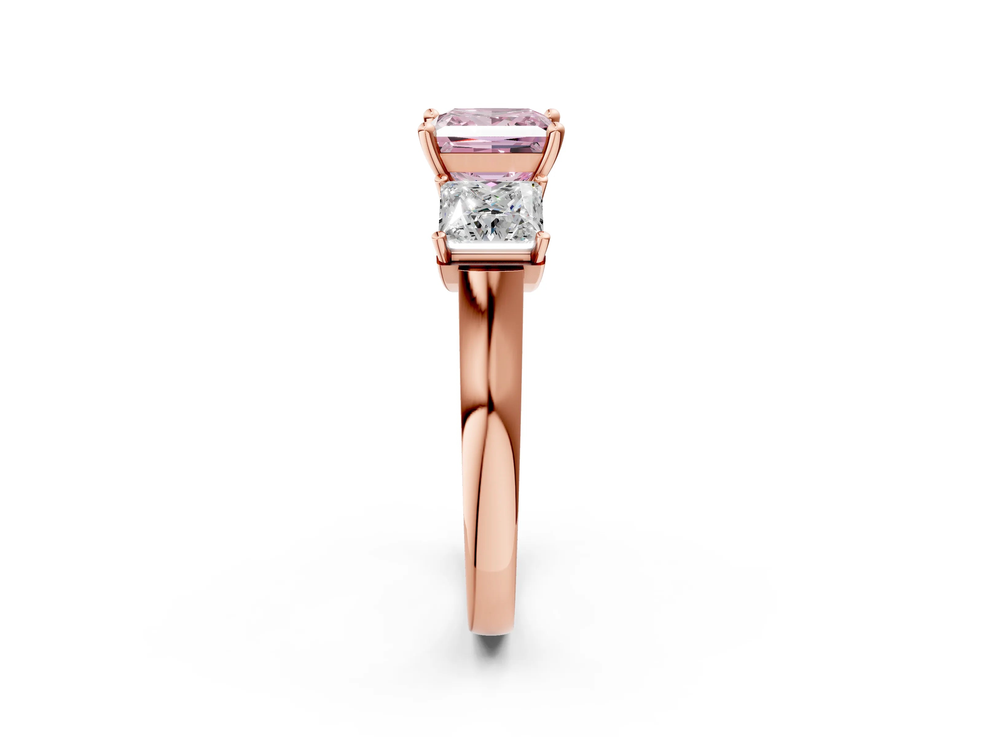 Rose gold Three-Stone Fancy Pink Princess Cut Brilliant Diamond Trellis Ring with Comfort Fit Band_2