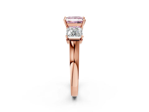 Rose gold Three-Stone Fancy Pink Princess Cut Brilliant Diamond Trellis Ring with Comfort Fit Band_2