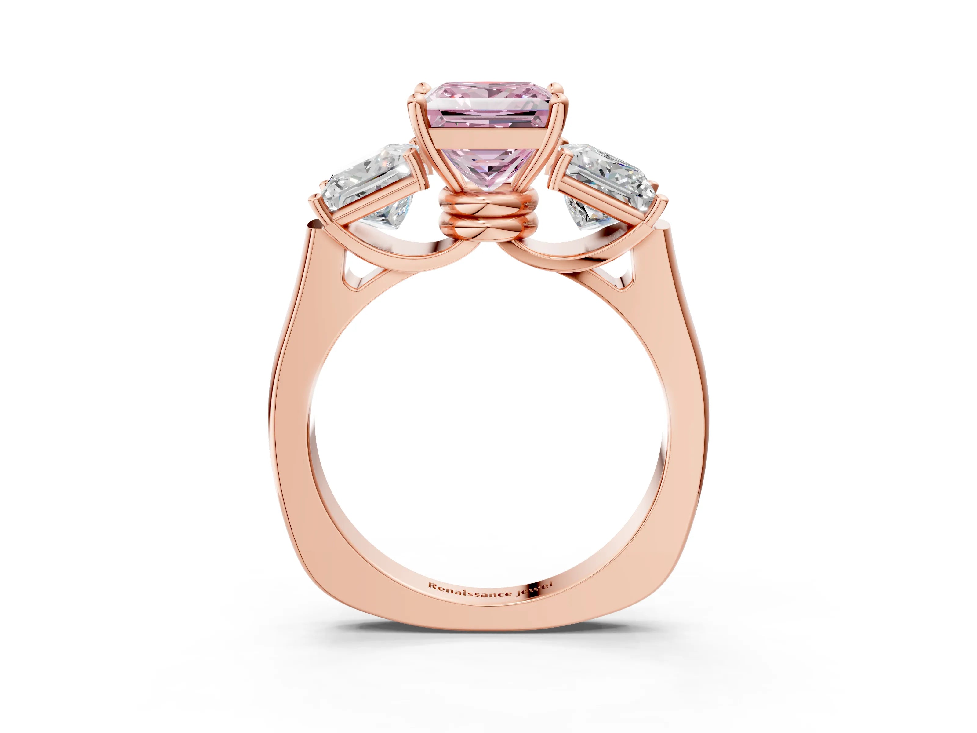Rose gold Three-Stone Fancy Pink Princess Cut Brilliant Diamond Trellis Ring with Comfort Fit Band_3