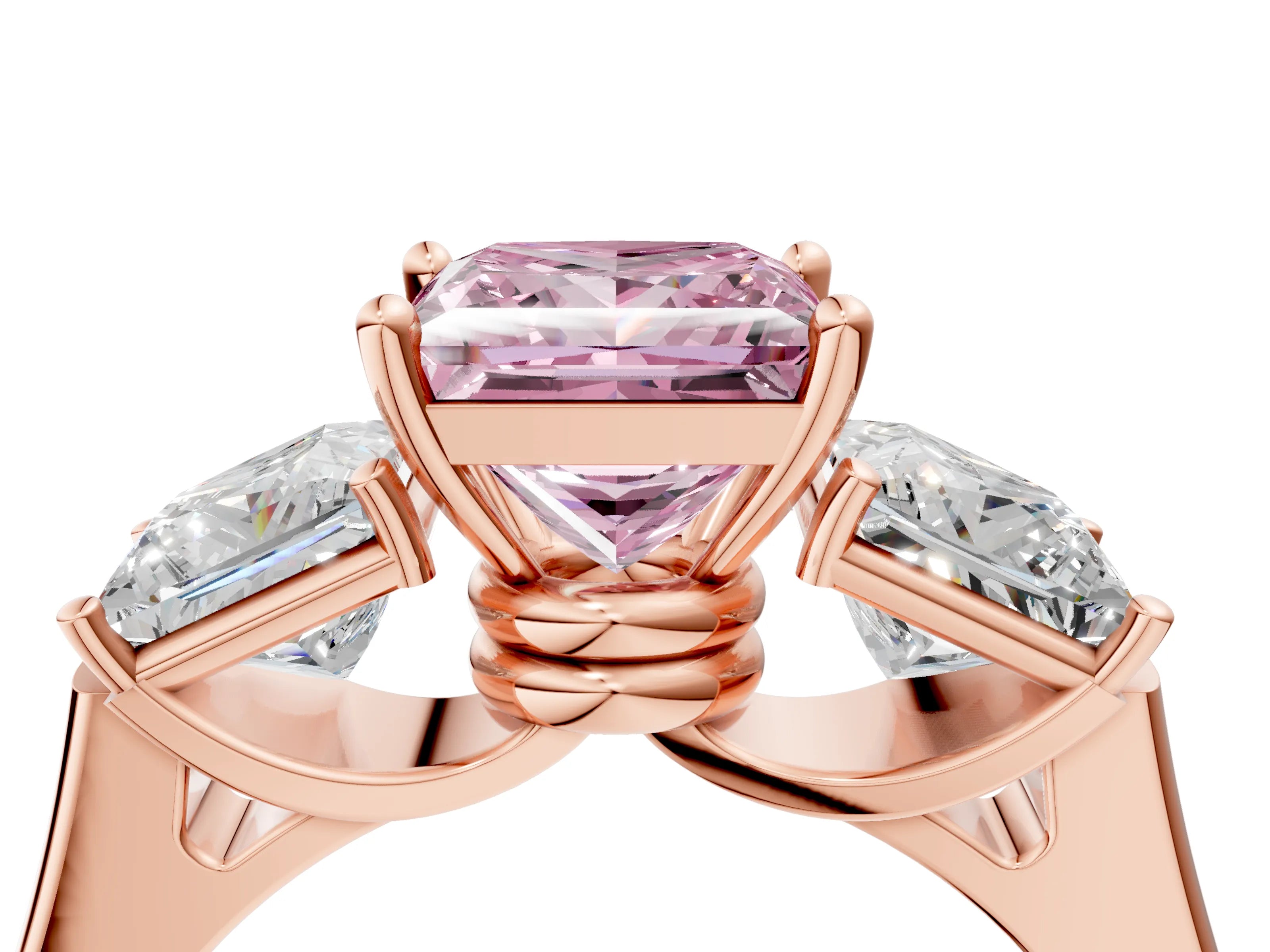 Rose gold Three-Stone Fancy Pink Princess Cut Brilliant Diamond Trellis Ring with Comfort Fit Band_4