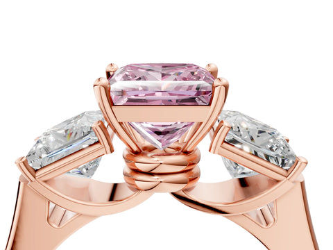 Rose gold Three-Stone Fancy Pink Princess Cut Brilliant Diamond Trellis Ring with Comfort Fit Band_4